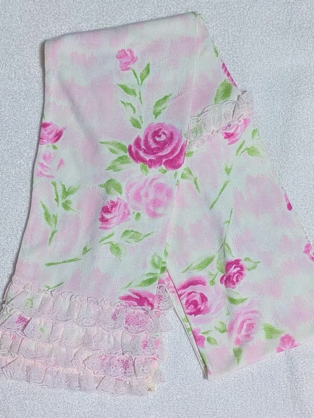 Rare Jesus Diamante Pink Rose Pattern Lace Trim Stole/Scarf